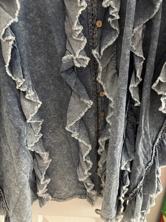 Denim Ruffle Button-Front Kimono - Picture 4 of 6